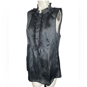 Alice and Olivia Black Silk sleeveless Ruffled Button  down blouse sz medium